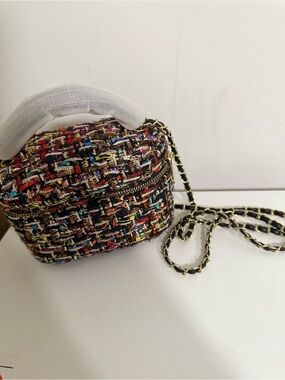 Multicolor Tweed Crossbody Bag with Chain Strap with matching bow tie